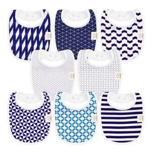 Drool Bibs Set Of 8 Boy Blue Mixed Print Organic Cotton Teething Shower Gift